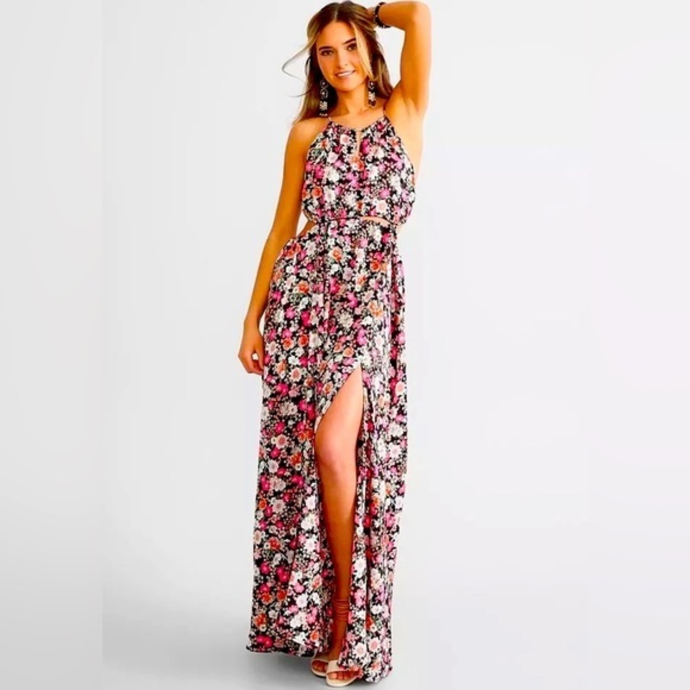 Hyfve Woven Floral Cut-Out Maxi Dress Size‎ Large